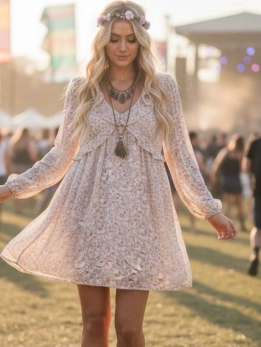 NWOT AMERICAN OUTFITTERS ditzy floral ruffle mini dress size small festival boho